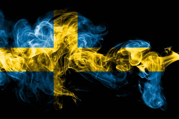 Bandeira Nacional Suécia Feita Fumaça Colorida Isolada Fundo Preto Abstrato — Fotografia de Stock