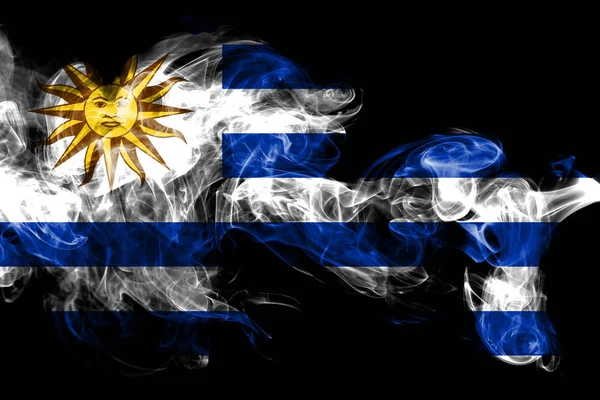 Bandeira Nacional Uruguai Feita Fumaça Colorida Isolada Fundo Preto Abstrato — Fotografia de Stock