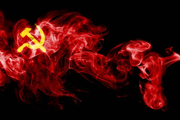 苏联国旗由黑色背景上的有色烟雾制成 抽象丝质波浪背景 — 图库照片