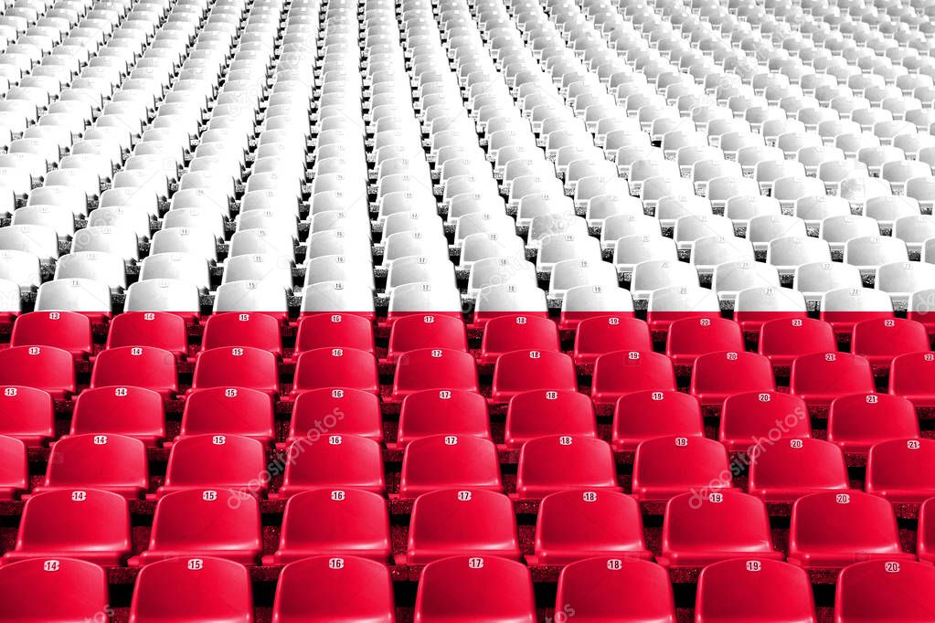 Poland flag stadium seats. Sports competition concept