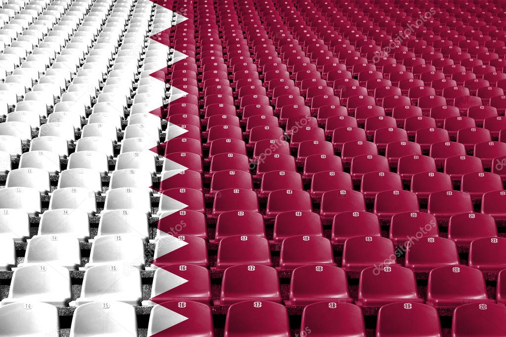 Qatar flag stadium seats. Sports competition concept