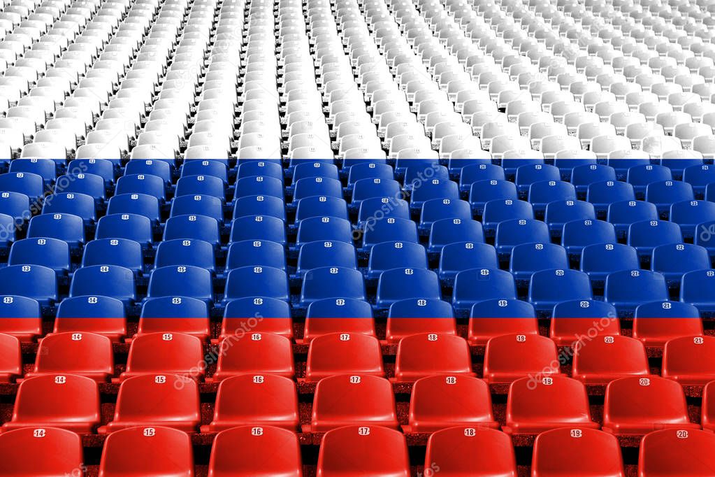 Russia flag stadium seats. Sports competition concept