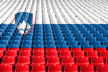 Slovenya bayrağı stadyum koltukları. Spor rekabet kavramı.