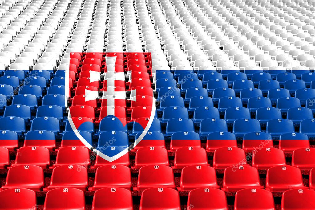 Slovakia flag stadium seats. Sports competition concept