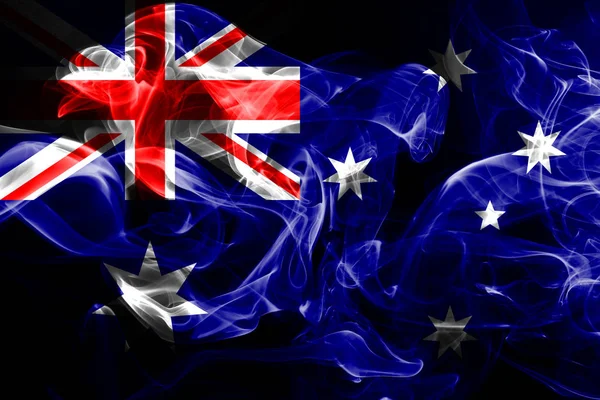 Nationalflagge Australiens Aus Farbigem Rauch Isoliert Auf Schwarzem Hintergrund — Stockfoto