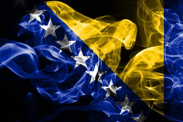 Bandeira Nacional Bósnia Herzegovina Feita Fumaça Colorida Isolada Fundo Preto — Fotografia de Stock