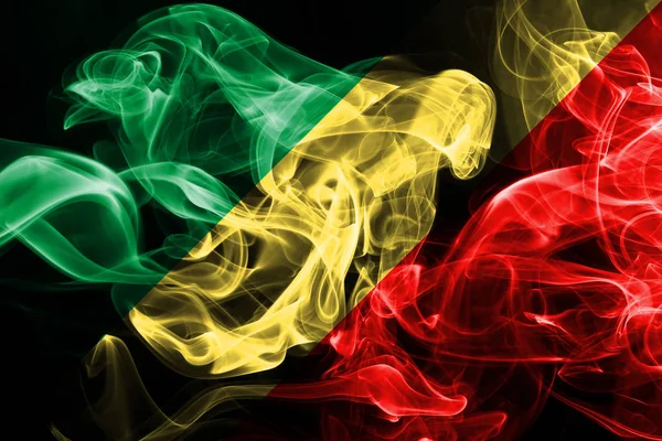 Kongo Flagga Tillverkad Färgad Rök Isolerad Svart Bakgrund — Stockfoto