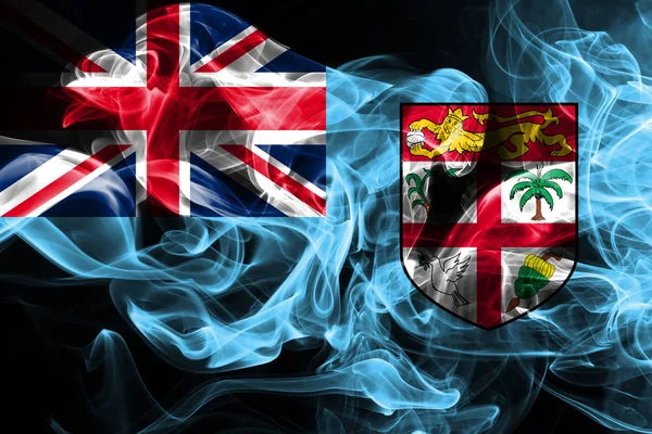 Государственный Флаг Фиджи Сделанный Цветного Дыма Черном Фоне — стоковое фото