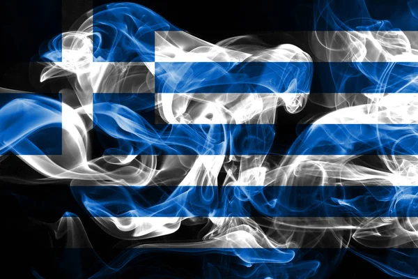 希腊国旗由黑色背景的有色烟雾制成 — 图库照片