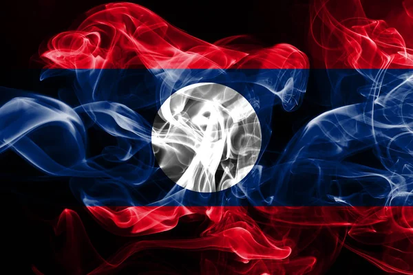黑色背景彩色烟雾制成的老挝国旗 — 图库照片