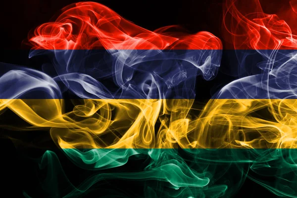 National Flag Mauritius Made Colored Smoke Isolated Black Background — Stock Photo, Image