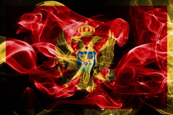 Montenegro Flagga Tillverkad Färgad Rök Isolerad Svart Bakgrund — Stockfoto