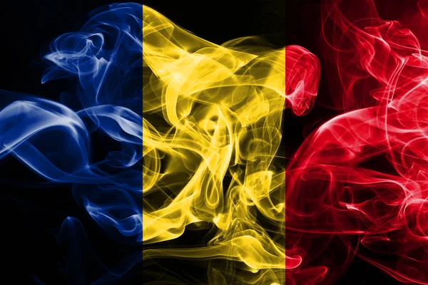 Bandiera Nazionale Della Romania Fatta Fumo Colorato Isolato Sfondo Nero — Foto Stock