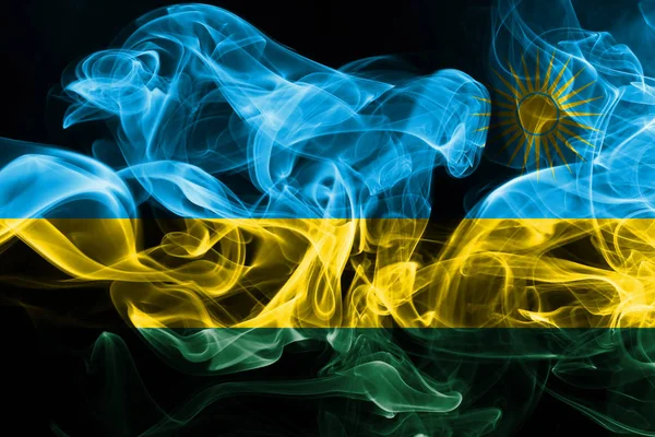 Nationalflagge Ruandas Aus Farbigem Rauch Isoliert Auf Schwarzem Hintergrund — Stockfoto
