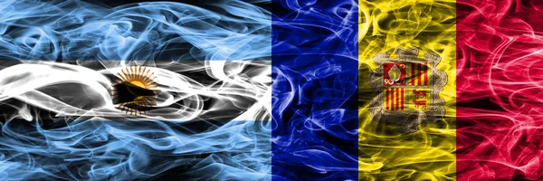 Argentína Andorra Füst Zászlók Egymás Mellé Vastag Színes Füst Zászlói — Stock Fotó