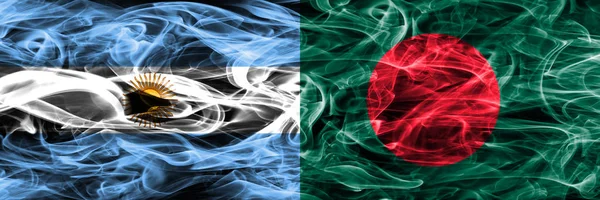 Аргентина Против Бангладеш Дымовые Флаги Помещены Бок Бок Толстые Шелковистые — стоковое фото