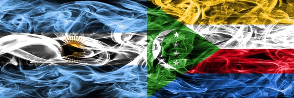 Argentina Comoros Smoke Flags Placed Side Side Thick Colored Silky — Stock Photo, Image