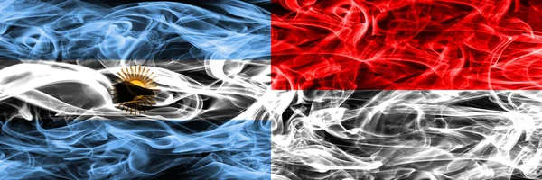 Argentina Indonesia Smoke Flags Placed Side Side Thick Colored Silky — Stock Photo, Image