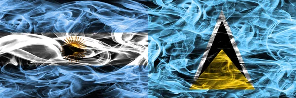 Argentina Saint Lucia Smoke Flags Placed Side Side Thick Colored — Stock Photo, Image