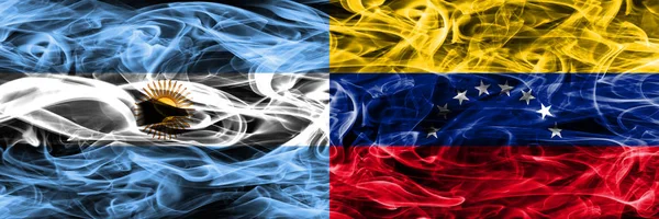 Argentina Mot Venezuela Røyker Flagg Plassert Side Side Tykk Farget – stockfoto