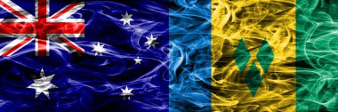 Avustralya vs Saint Vincent ve Grenadinler renkli duman bayrak kalın duman yapılan