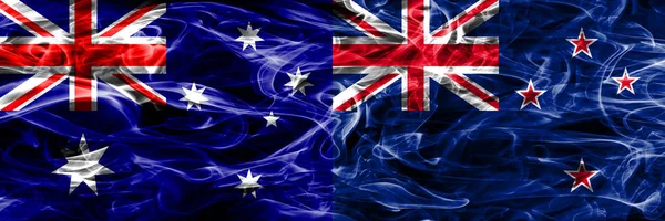 Austrálie Nový Zéland Barevné Kouře Vlajky Vyrobené Hustý Kouř — Stock fotografie
