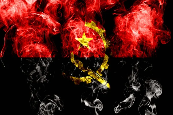 Angola Zászlaja Készült Színes Füst Elszigetelt Fekete Háttér — Stock Fotó