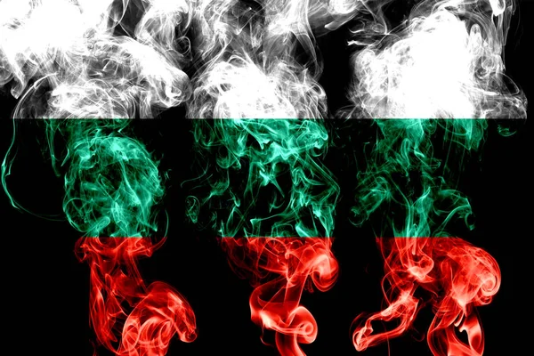 Bulgarien Flagga Tillverkad Färgad Rök Isolerad Svart Bakgrund — Stockfoto