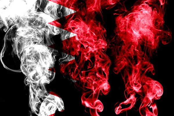 Nationalflagge Des Bahrains Aus Farbigem Rauch Isoliert Auf Schwarzem Hintergrund — Stockfoto