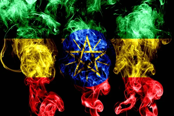 Bandera Nacional Etiopía Hecha Humo Color Aislado Sobre Fondo Negro —  Fotos de Stock
