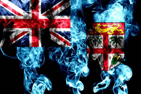 Fidzsi Szigetek Nemzeti Zászlaja Készült Színes Füst Elszigetelt Fekete Háttér — Stock Fotó