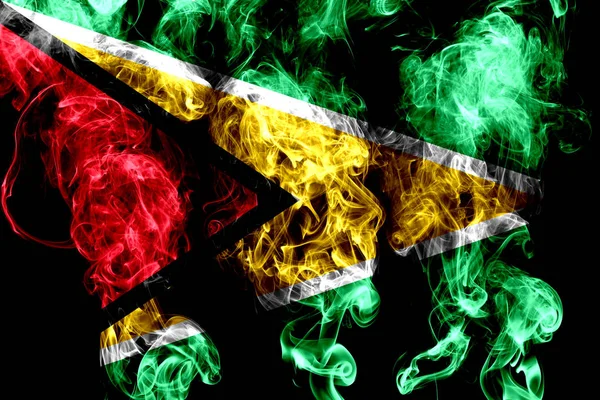 National Flag Guyana Made Colored Smoke Isolated Black Background — Stock Photo, Image