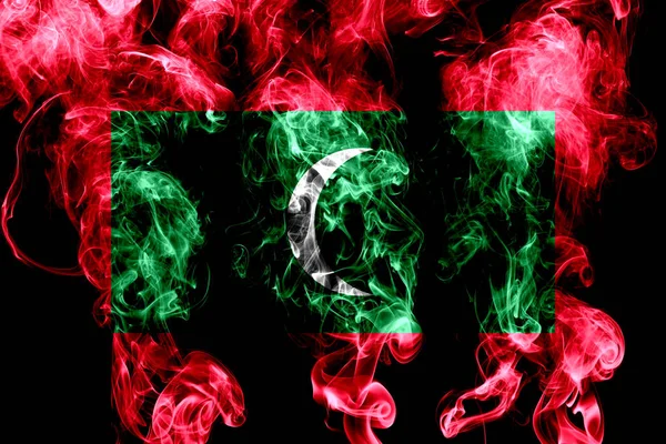 Nationalflagge Der Malediven Aus Farbigem Rauch Isoliert Auf Schwarzem Hintergrund — Stockfoto