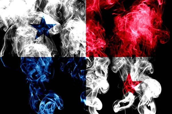 Bandeira Nacional Panamá Feita Fumaça Colorida Isolada Fundo Preto — Fotografia de Stock