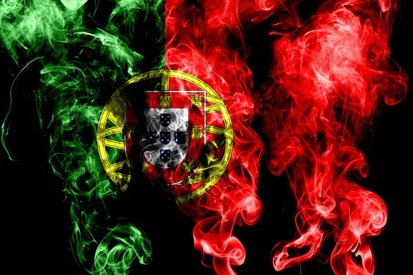 Portugals Nationella Flagga Tillverkad Färgad Rök Isolerad Svart Bakgrund — Stockfoto