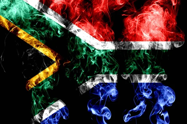 Bandera Nacional Sudáfrica Hecha Humo Color Aislado Sobre Fondo Negro —  Fotos de Stock