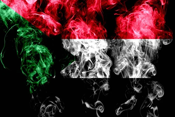 Государственный Флаг Судана Цветного Дыма Изолирован Черном Фоне — стоковое фото