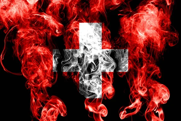 National Flag Switzerland Made Colored Smoke Isolated Black Background — Stock Photo, Image