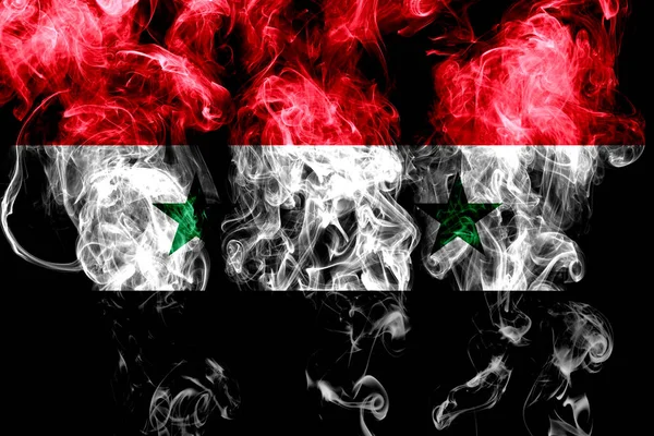 Bandiera Nazionale Della Siria Fatta Fumo Colorato Isolato Sfondo Nero — Foto Stock