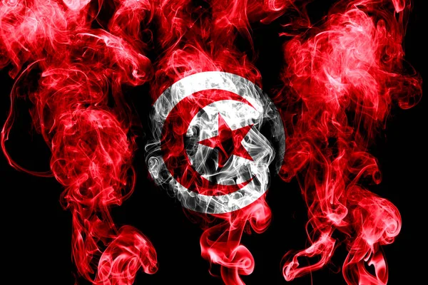 突尼斯国旗由黑色背景的有色烟雾制成 — 图库照片
