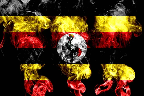 Nationalflagge Ugandas Aus Farbigem Rauch Isoliert Auf Schwarzem Hintergrund — Stockfoto
