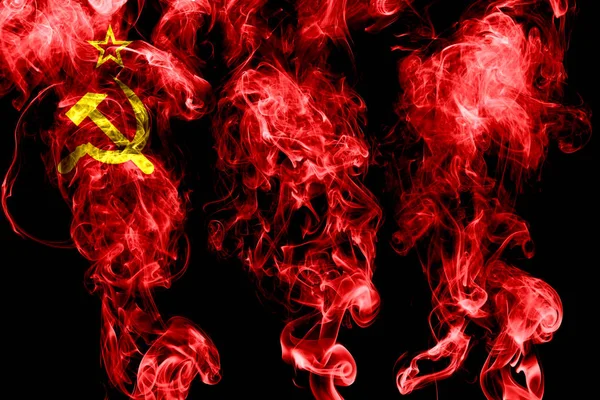 Sovjetunionens Flagga Tillverkad Färgad Rök Isolerad Svart Bakgrund — Stockfoto