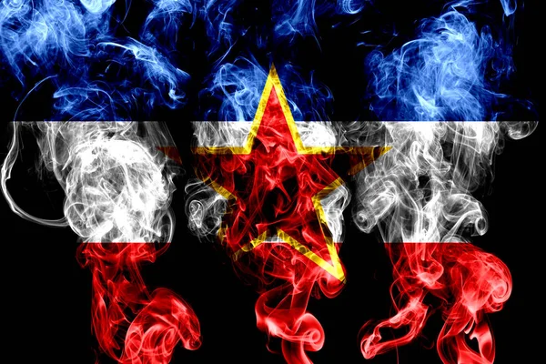 Bandera Nacional Yugoslavia Hecha Humo Color Aislado Sobre Fondo Negro —  Fotos de Stock