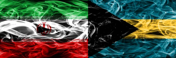 Irán Bahamas Fuman Banderas Colocadas Una Lado Otra Banderas Humo —  Fotos de Stock