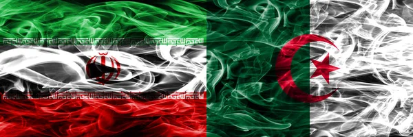 Iran Algeria Smoke Flags Placed Side Side Thick Colored Silky — Stock Photo, Image