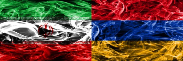 Iran Armenia Smoke Flags Placed Side Side Thick Colored Silky — Stock Photo, Image