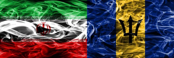 Iran Barbados Rook Vlaggen Naast Elkaar Geplaatst Dikke Gekleurde Zijdeachtige — Stockfoto