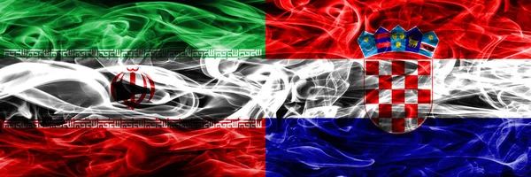 Iran Croatia Smoke Flags Placed Side Side Thick Colored Silky — Stock Photo, Image