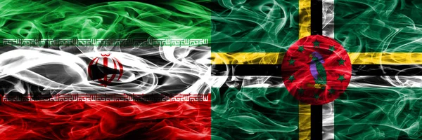 Iran Dominica Smoke Flags Placed Side Side Thick Colored Silky — Stock Photo, Image