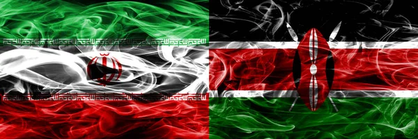 肯尼亚烟旗并排放置 伊朗和肯尼亚厚颜色的丝绸烟雾旗 — 图库照片